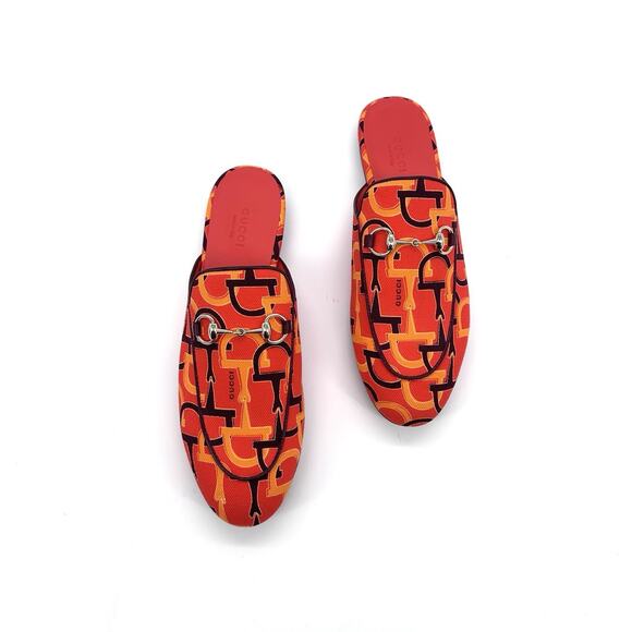 NIB Gucci Princetown Mules EU 38 US 8 Horsebit Print Orange Multi $990